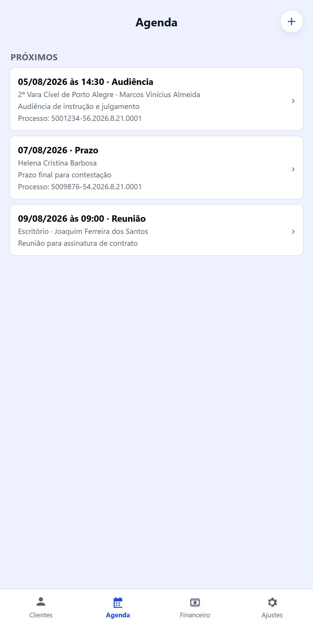 Agenda no aplicativo Android