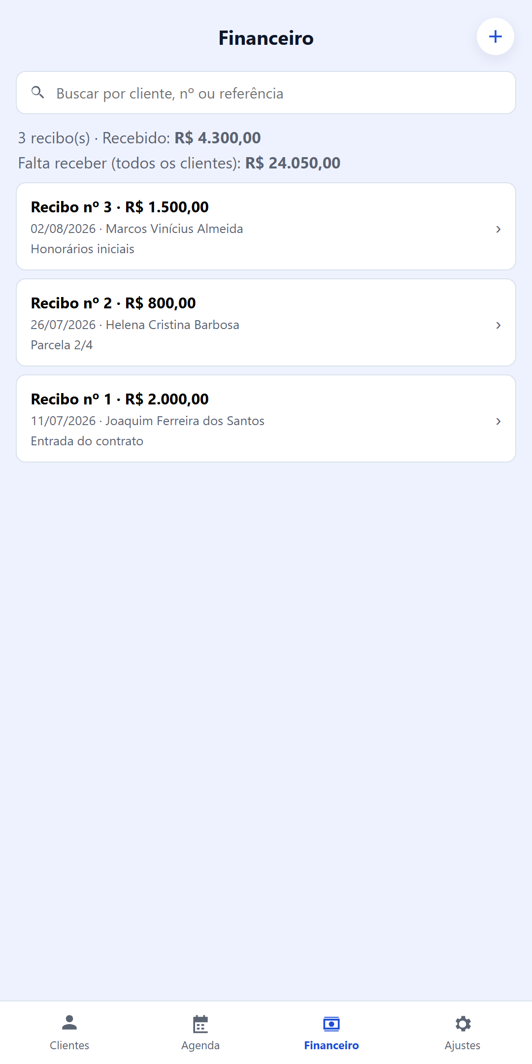 Financeiro no aplicativo Android