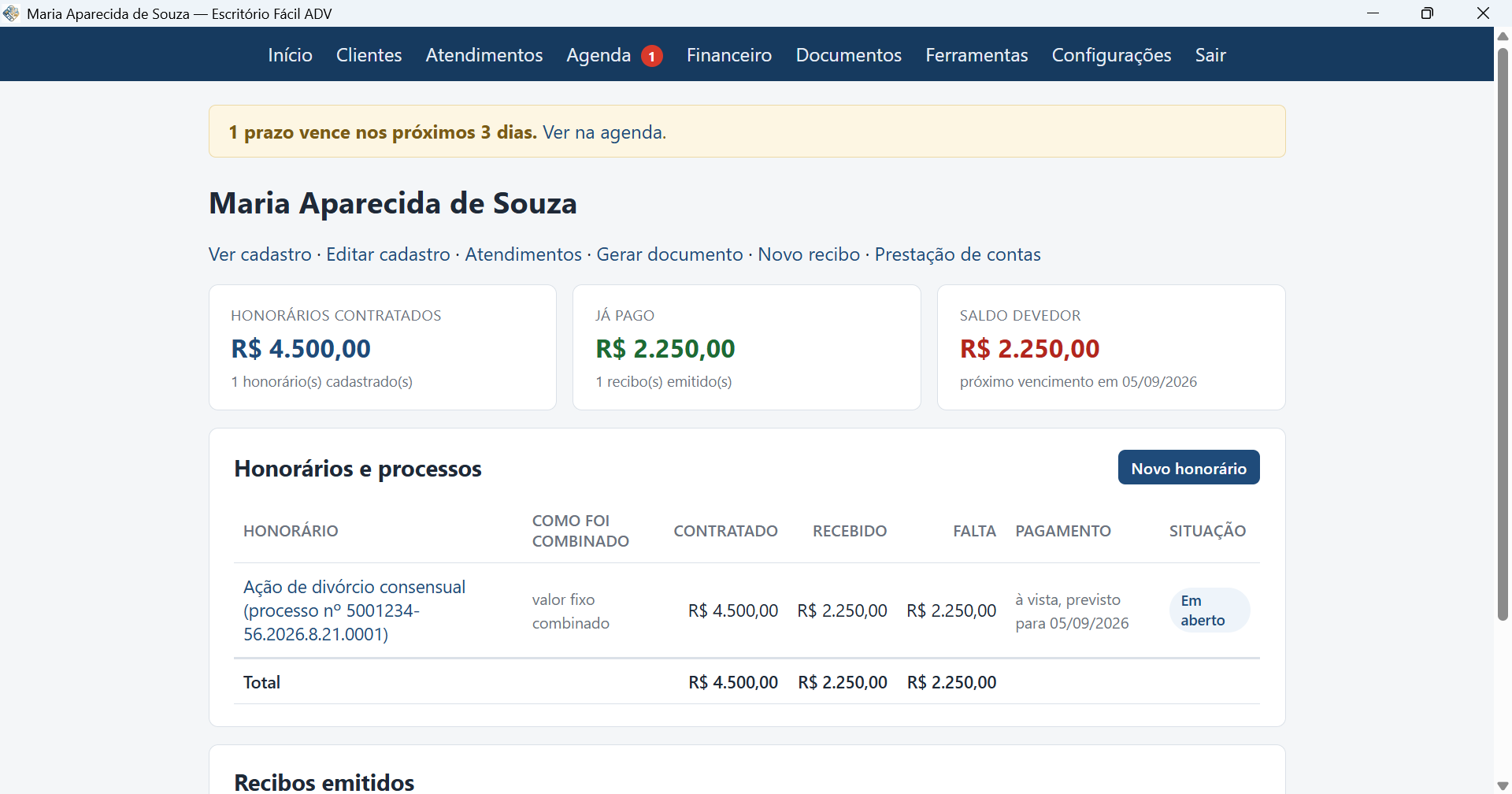 Ficha completa de um cliente no programa para Windows